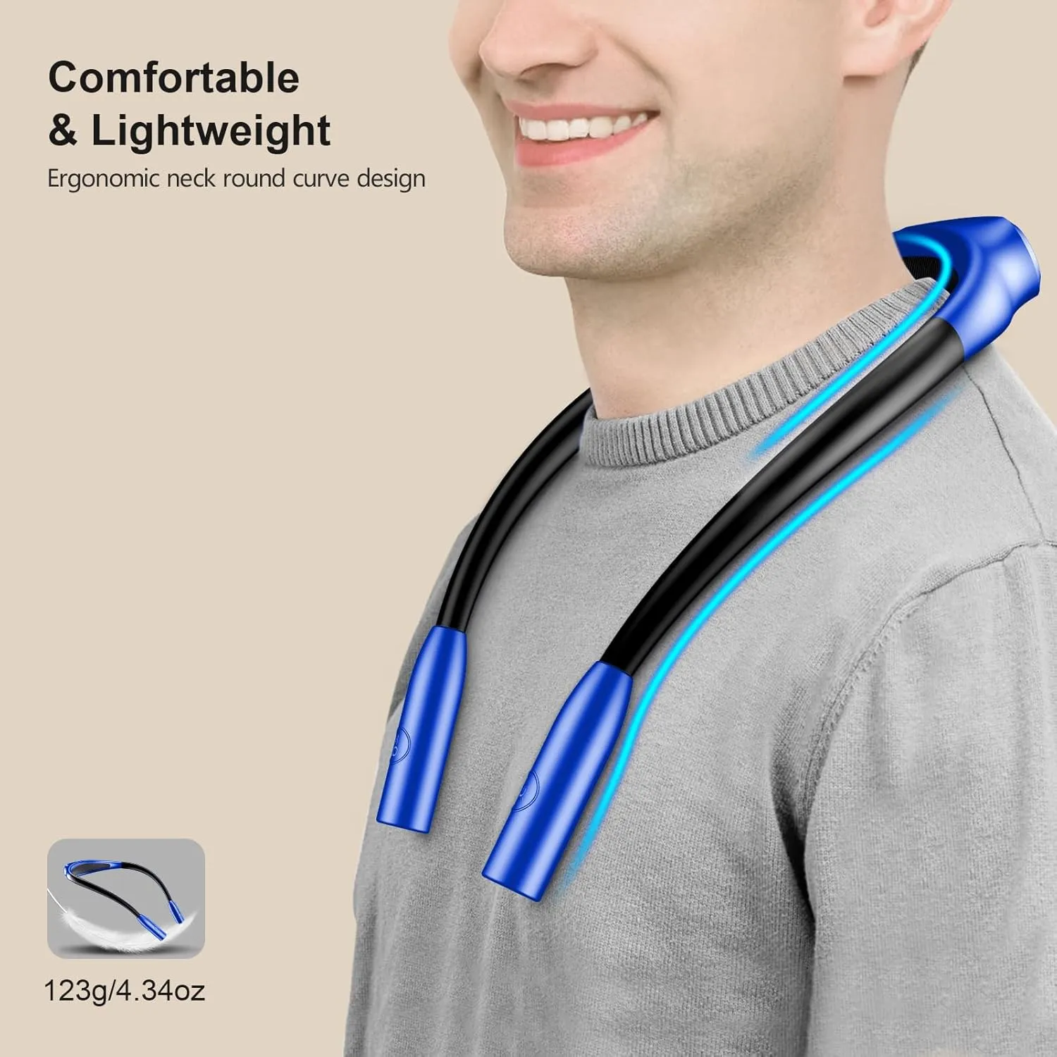 Gritin LED Neck Reading Light,Book Light for Reading in Bed-Eye Caring 3 Colors, Dimmable Brightness, Bendable Arms, 80 Hrs Runtime, Neck Round Design, Lightweight for Crafting, Knitting-Dark Blue