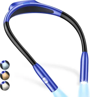 Gritin LED Neck Reading Light,Book Light for Reading in Bed-Eye Caring 3 Colors, Dimmable Brightness, Bendable Arms, 80 Hrs Runtime, Neck Round Design, Lightweight for Crafting, Knitting-Dark Blue