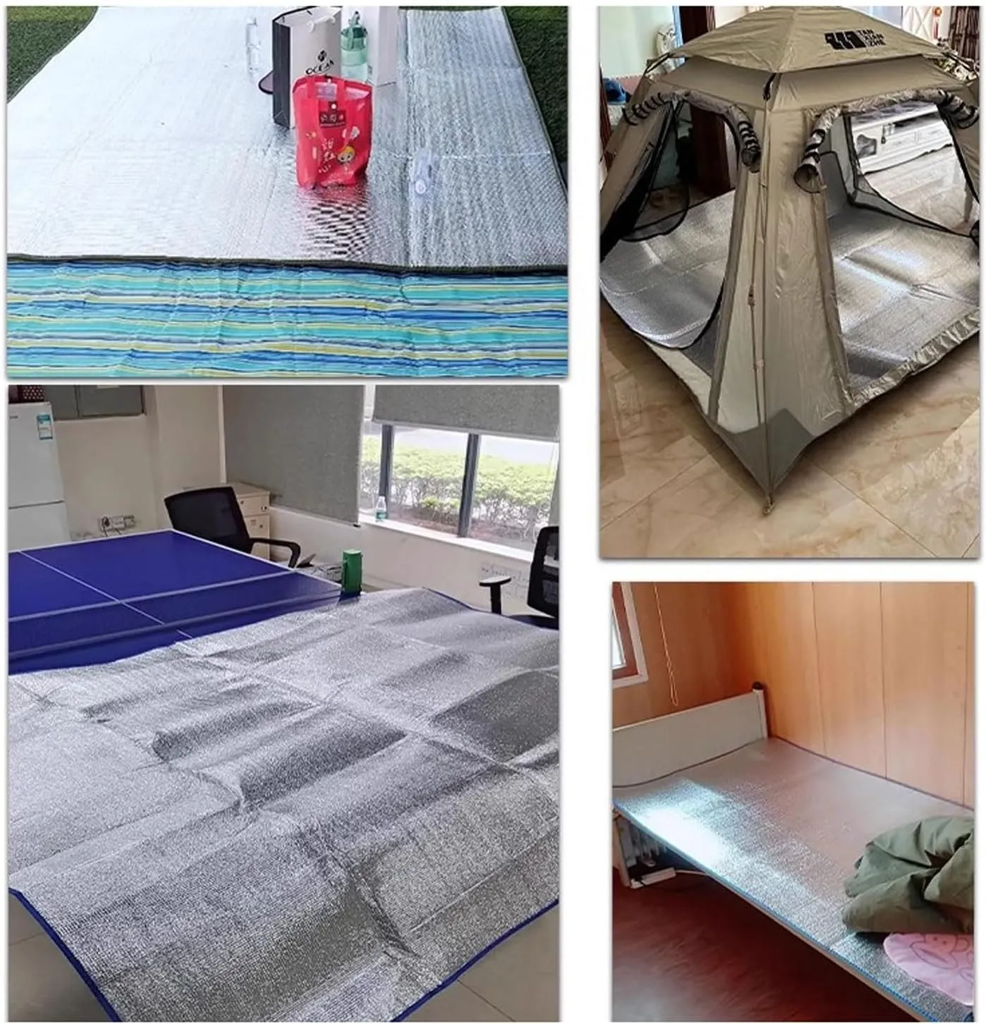 Ground Mat Camping Aluminum Sleeping Foam Mat, with Storage Bag, Insulating Thermal Waterproof Mat Foldable Double-Sided Tent Pad Ultralight Floor Mat of Aluminum Foil