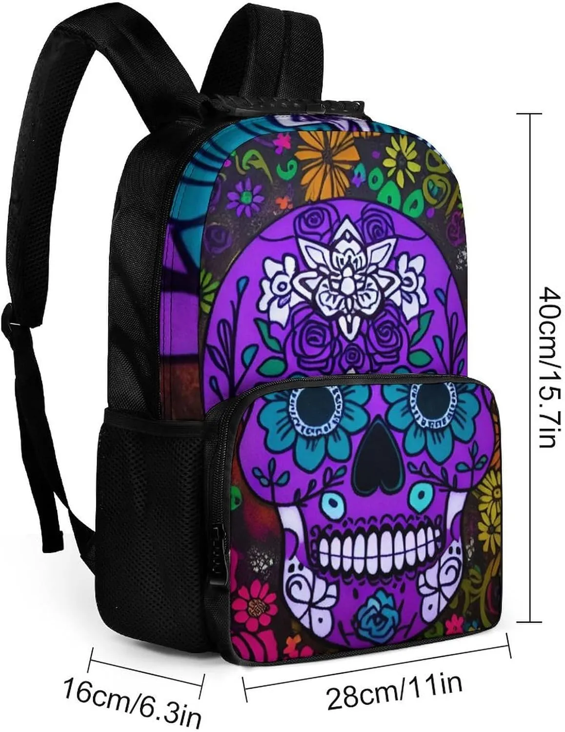 Grunge Mexican Sugar Skulls Day Of The Dead Flowers Art Rucksacks Lightweight Multipurpose Anti-Theft Shoulder Bag Big Capacity Laptop Book Bag Rucksack With Padded Straps