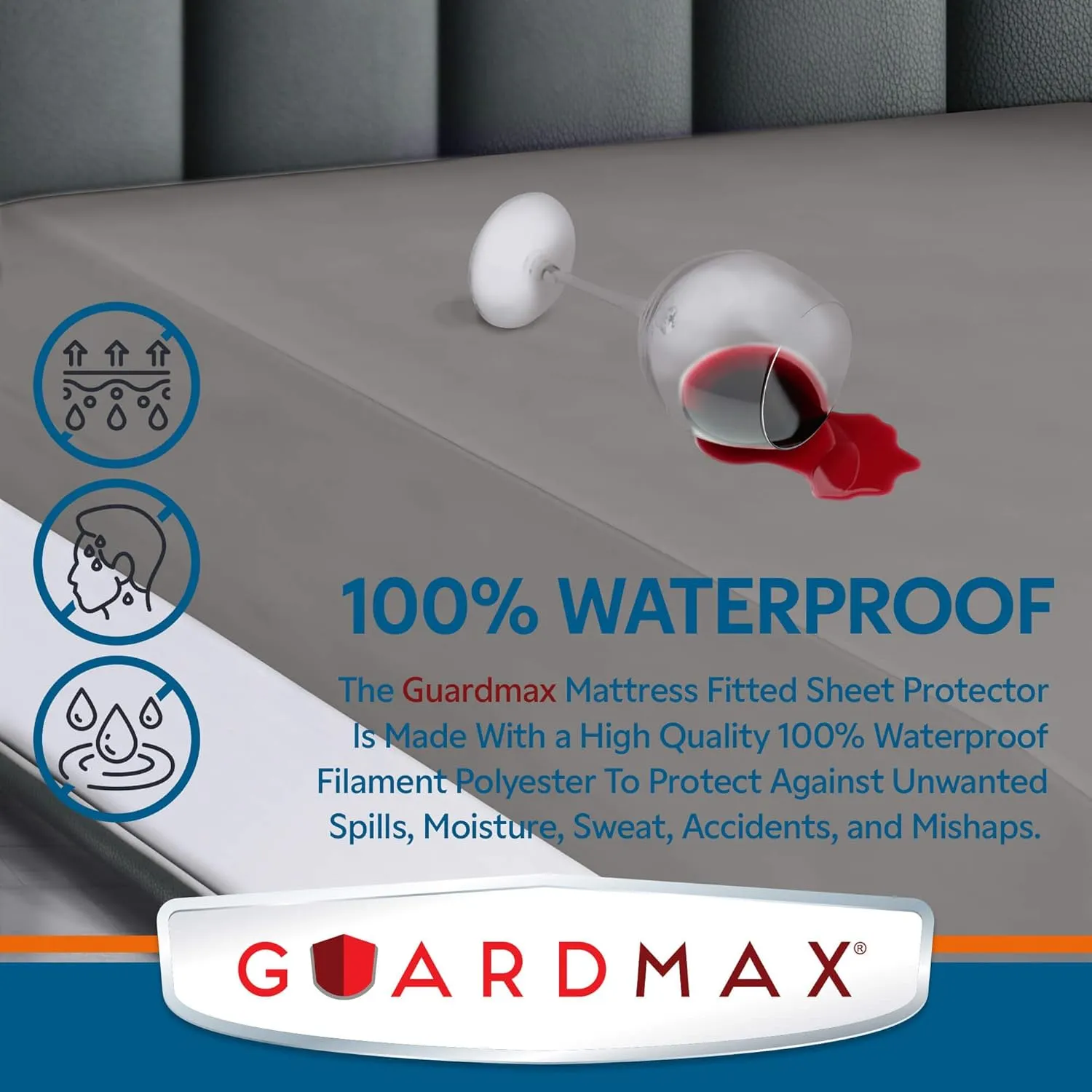 Guardmax Jersey Knitted Queen Size Mattress Protector - Waterproof & Dust Mite Proof Mattress Cover with Stretchable Pockets - Soft, Comfortable, & Noiseless Waterproof Fitted Sheet.(60 x 80 x 15)