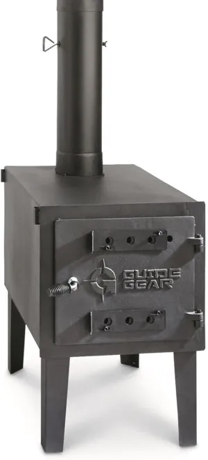 Guide Gear Large Outdoor Wood Burning Stove Portable with Chimney Pipe for Cooking, Camping, Tent, Hiking, Fishing, Backpacking