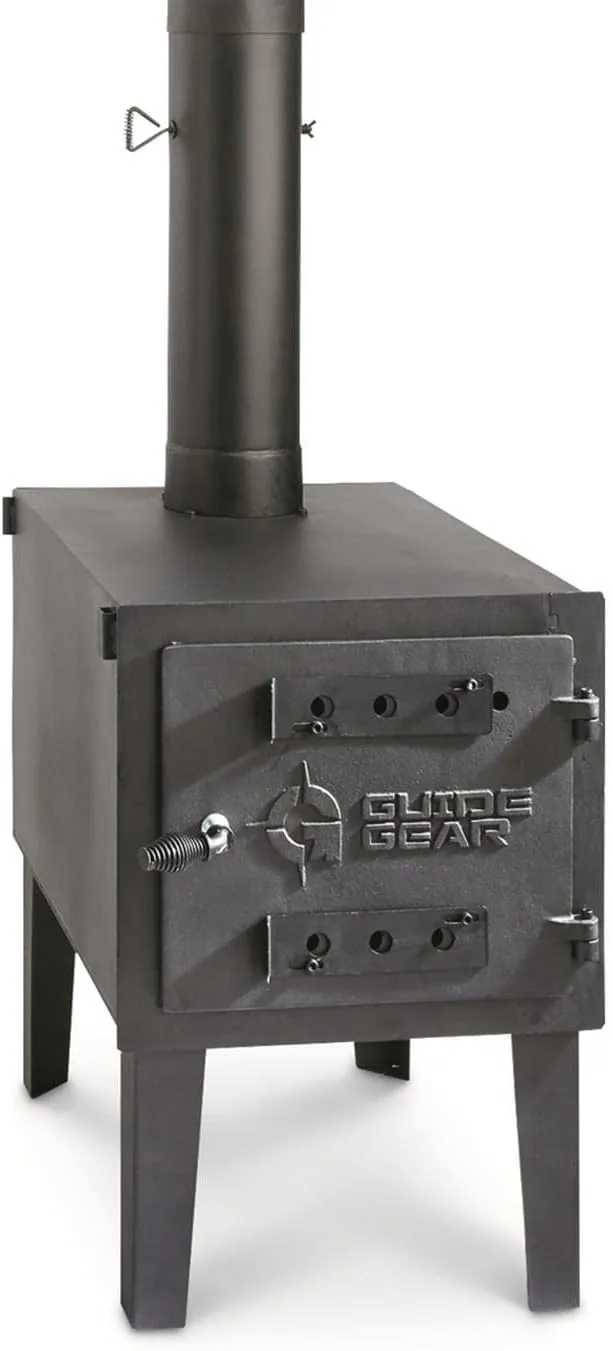 Guide Gear Large Outdoor Wood Burning Stove Portable with Chimney Pipe for Cooking, Camping, Tent, Hiking, Fishing, Backpacking