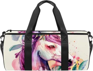 Gym Bag for Women,Small Gym Bag for Men,Colored Flower Bush Unicorn,Overnight Bag
