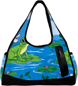 Gym Bag for Women,Small Gym Bag for Men,Frog and Lotus,Overnight Bag