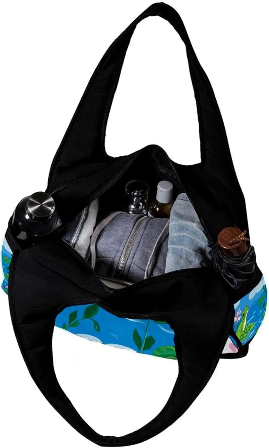 Gym Bag for Women,Small Gym Bag for Men,Frog and Lotus,Overnight Bag