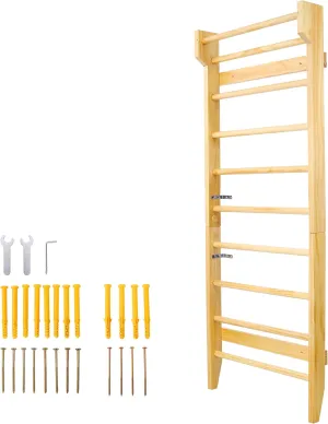 Gymnastics Wood Stall Bar, Gymnastics Swedish Ladder, Multi Use Exercise Ladder, Wall Mounted Pull Up Bar, Physical Therapy for Stretching and Various Exercises, Indoor Home Gym Workout Yoga