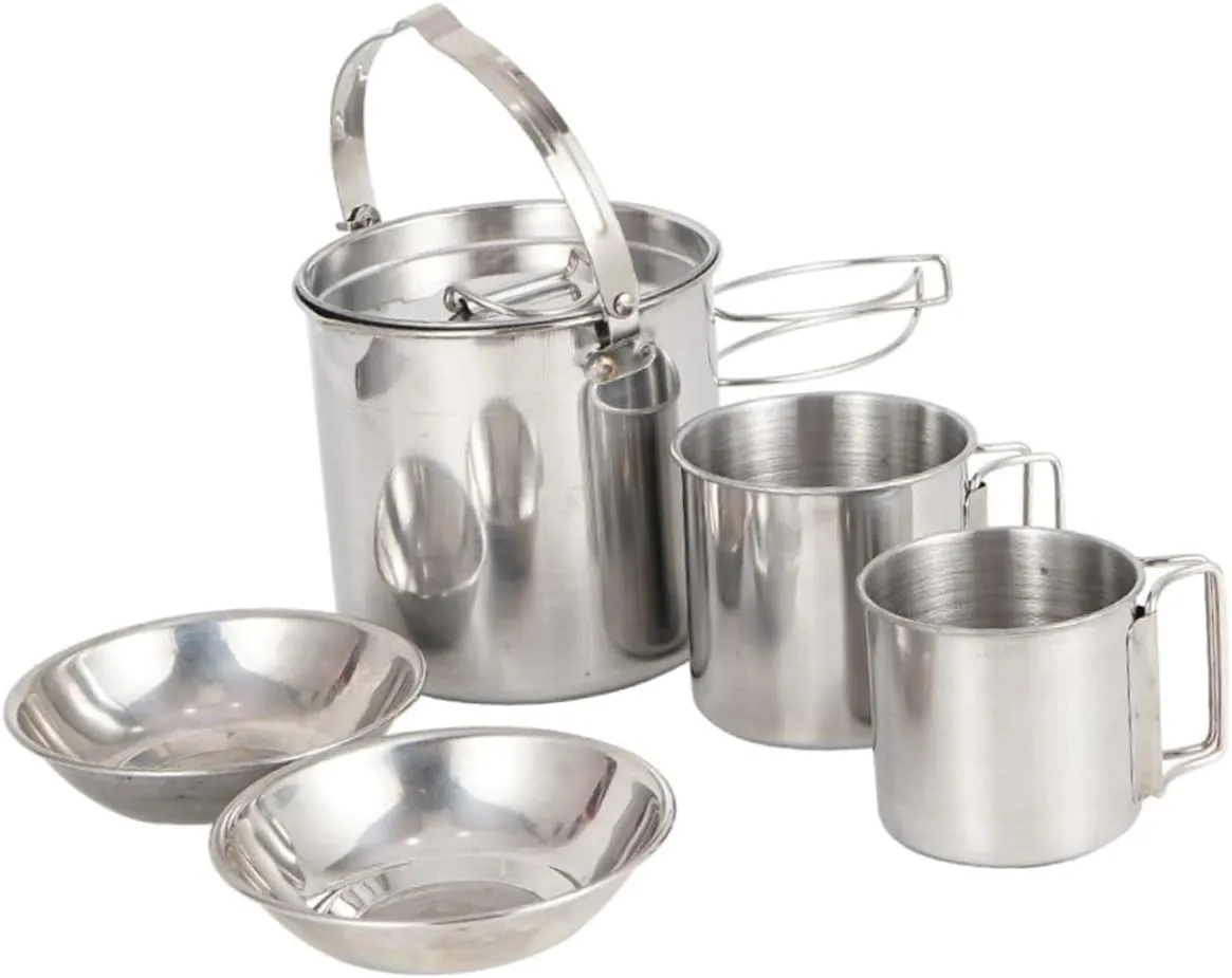 HANABASS 1set Stainless Steel Picnic Cookware Portable Camping Tableware Folding Bowl Kettle for Outdoor Activities Easy to Use Scale Design for Hiking and Picnics