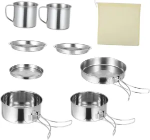 HANABASS Camping Pots and Pans Set 8-Piece Cookware Kit Compact Essential for Outdoor Adventures