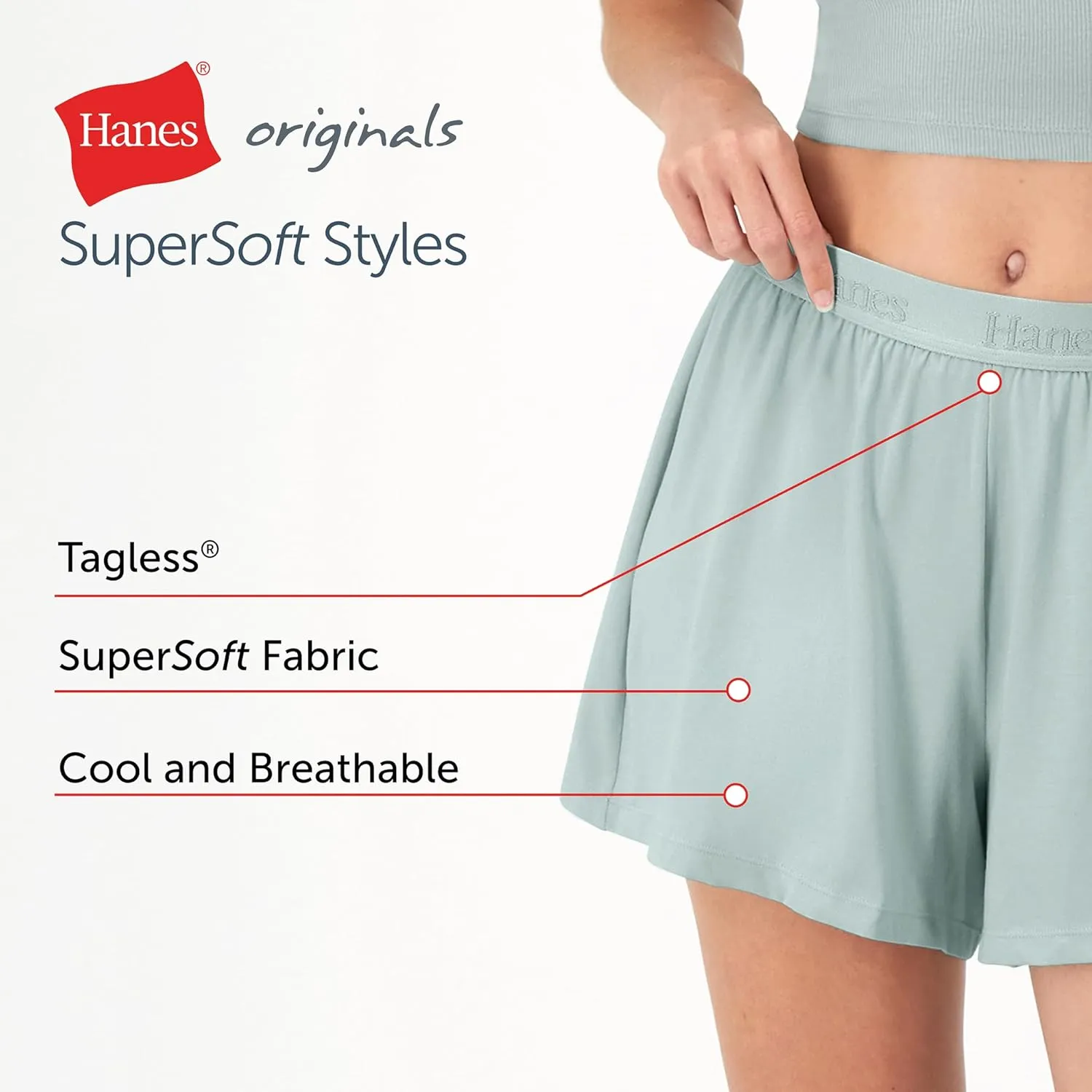 Hanes Women's Originals SuperSoft Comfywear Sleep Shorts, 3.25" (2 Pack)