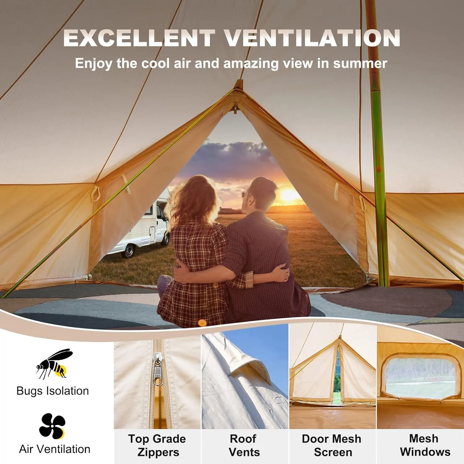 Happybuy Canvas Bell Tent - 4 Seasons Breathable 100% Cotton Canvas Yurt - w/Stove Jack, Luxury Glamping Tent Waterproof for Family Camping, Hunting, Party
