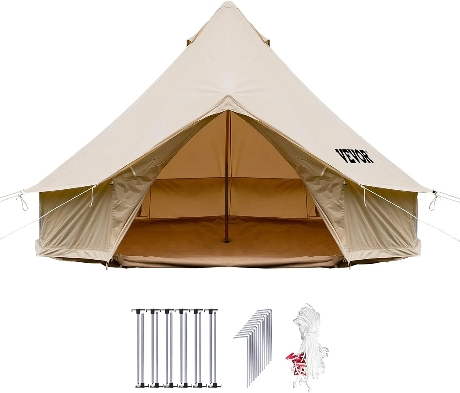 Happybuy Canvas Bell Tent - 4 Seasons Breathable 100% Cotton Canvas Yurt - w/Stove Jack, Luxury Glamping Tent Waterproof for Family Camping, Hunting, Party