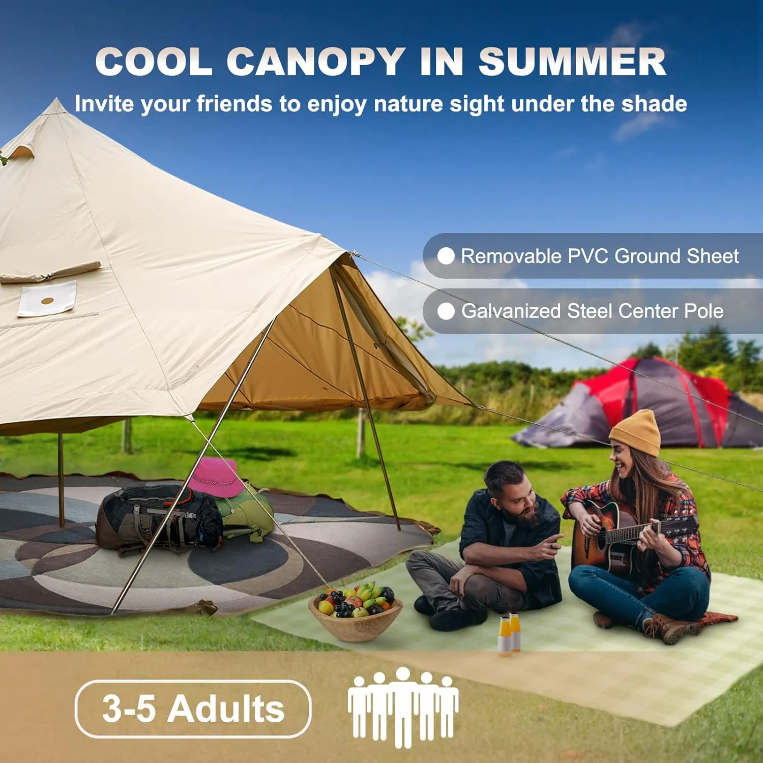 Happybuy Canvas Bell Tent - 4 Seasons Breathable 100% Cotton Canvas Yurt - w/Stove Jack, Luxury Glamping Tent Waterproof for Family Camping, Hunting, Party