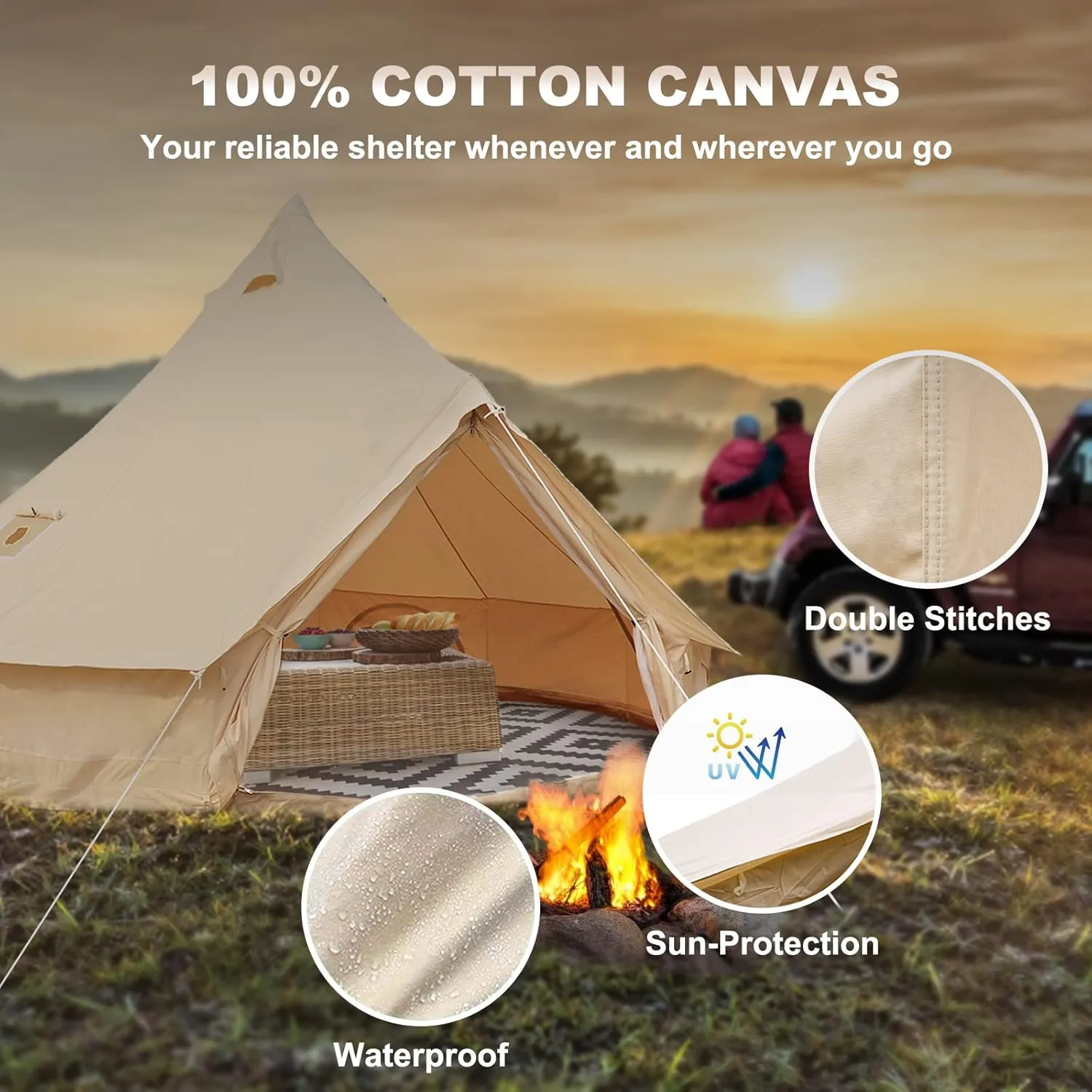 Happybuy Canvas Bell Tent - 4 Seasons Breathable 100% Cotton Canvas Yurt - w/Stove Jack, Luxury Glamping Tent Waterproof for Family Camping, Hunting, Party