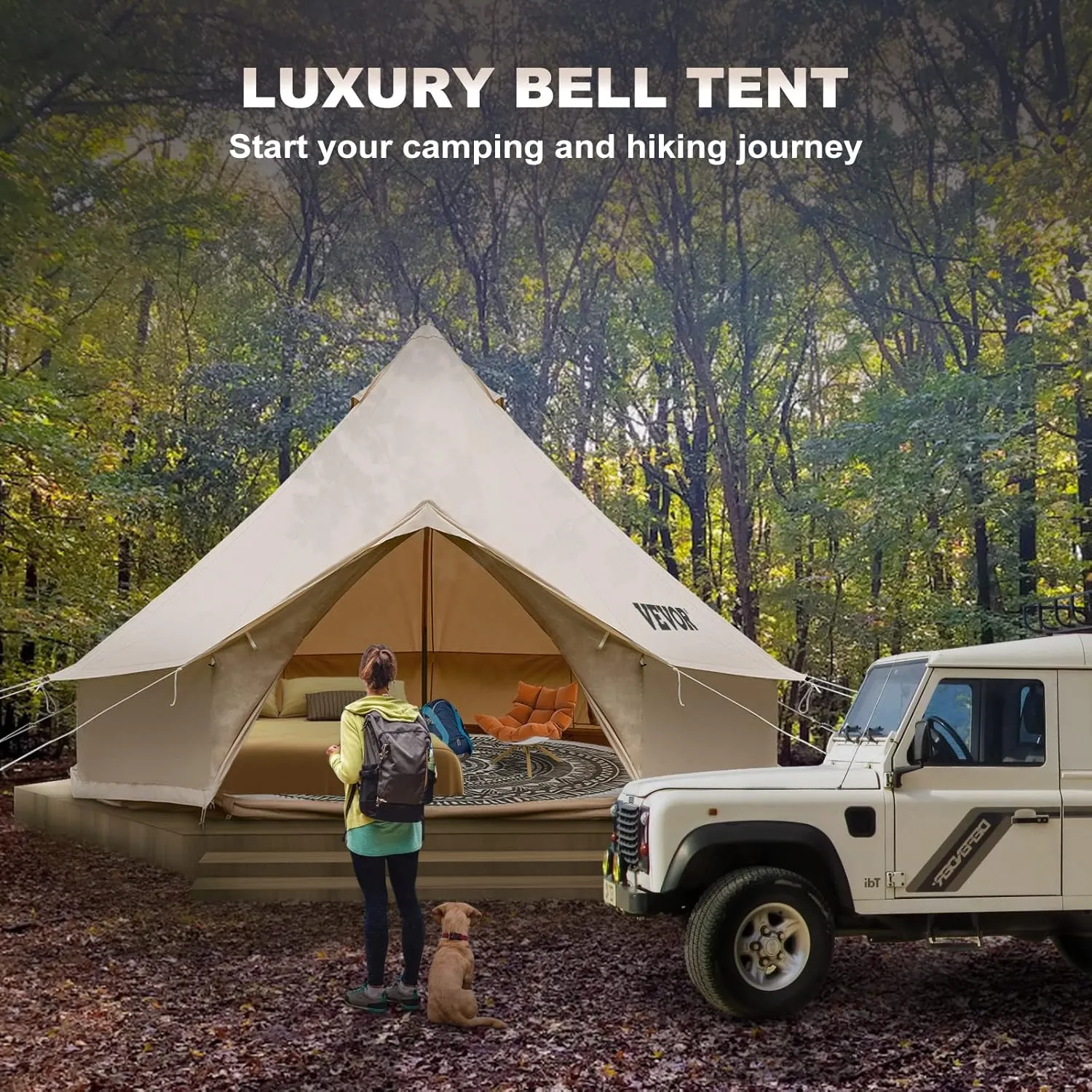 Happybuy Canvas Bell Tent - 4 Seasons Breathable 100% Cotton Canvas Yurt - w/Stove Jack, Luxury Glamping Tent Waterproof for Family Camping, Hunting, Party