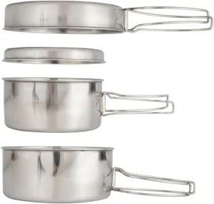 Happyyami Camping Cookware Set Stainless Steel Pot Pan Outdoor Cooking Equipment Portable Camping Supplies Hiking Picnic Gear