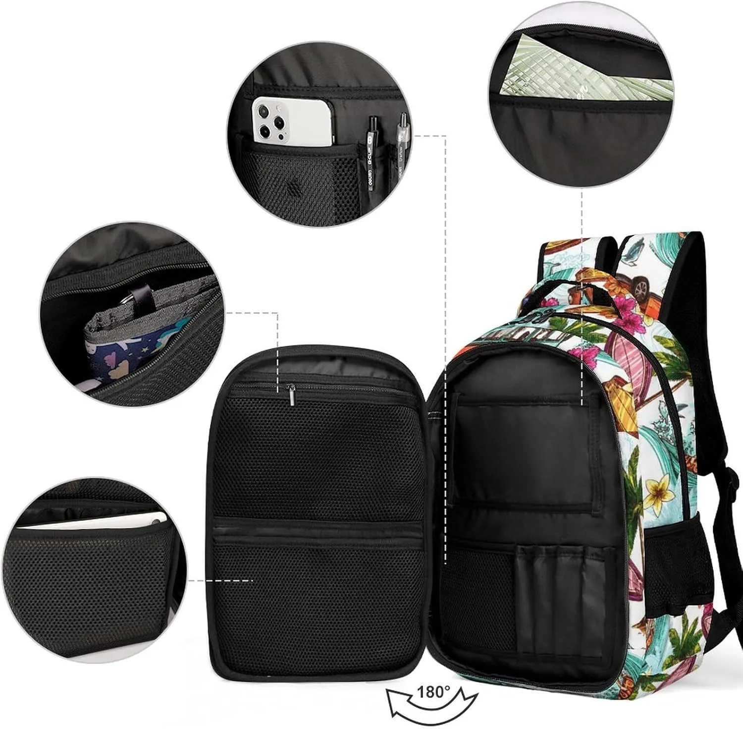 Hawaiian Style Backpack Large Capacity Lightweight Backpack Laptop Backpack For Unisex