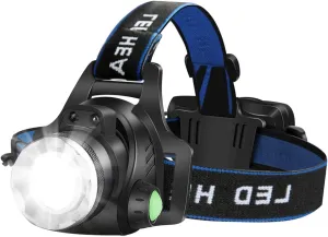 Headlamp Flashlight - Waterproof Adjustable LED Headlight with Motion Sensor, Zoomable and Lightweight for Outdoor Activities Such as Camping, Running, Hunting, and Hiking