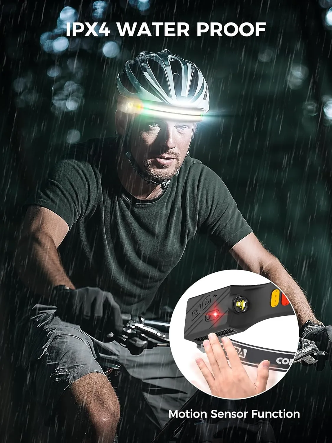 Headlamp, H4C Headlamp Rechargeable 1Pack with White & Yellow & Red & Green Floodlight & Spotlight Mini Portable with Motion Sensor Super for Camping Running Fishing Climbing Hiking Maintenance