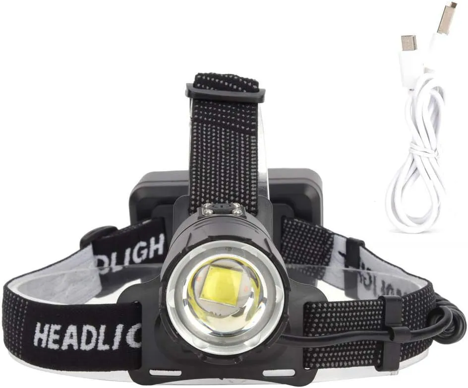 Headlamp, P70 4000LM High Brightness USB Charging Zoomable Large Power Strong Light Headlamp with Can Be Adjusted Headband