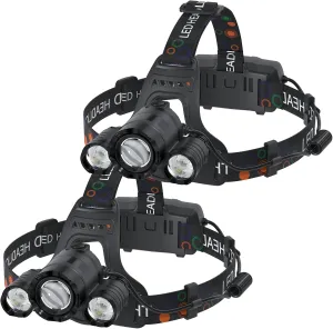 Headlamp Rechargeable 1200 Lumens Super Brightest 4 Modes Head Lamp for Adults Zoom Waterproof Headlight 90°Angle Adjustable Head Lights for Outdoor Camping Hunting Running Hiking (Red, 2 Pack)