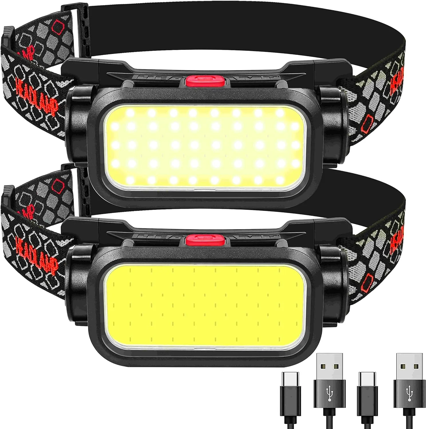 Headlamp Rechargeable, 1500 Lumens Wide Beam Led Headlamp, Lightweight Hard Hat Light, 4 Modes Lightbar Head lamp, Outdoor Waterproof Headlamps Flashlight for Camping, Fishing, Cycling (2 Packs)