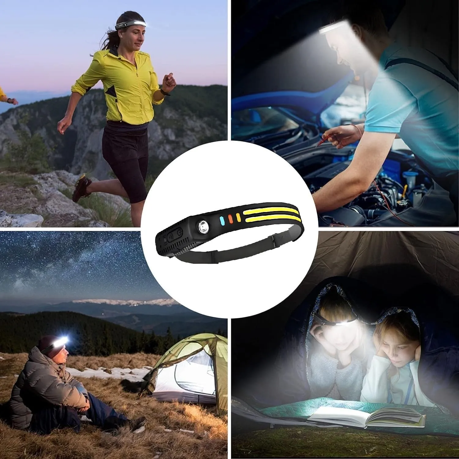 Headlamp Rechargeable, 230° Head Lamp with 9Mode Motion Sensor for Adults, Bright Head Lights for Forehead, Waterproof Hardhat Flashlights for Work, Hiking, Running, Camping Essentials Gear