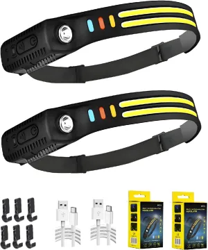 Headlamp Rechargeable, 230° Head Lamp with 9Mode Motion Sensor for Adults, Bright Head Lights for Forehead, Waterproof Hardhat Flashlights for Work, Hiking, Running, Camping Essentials Gear