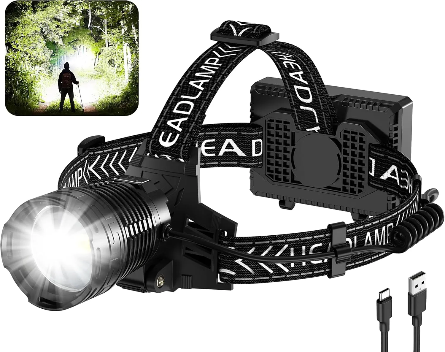 Headlamp Rechargeable, 3000 Lumen Super Bright Led Headlamps with 4 Modes & 12H Long Runtime, Powerful Waterproof Head Lamp with Digital Display & 90° Adjustable for Adults Camping Cycling