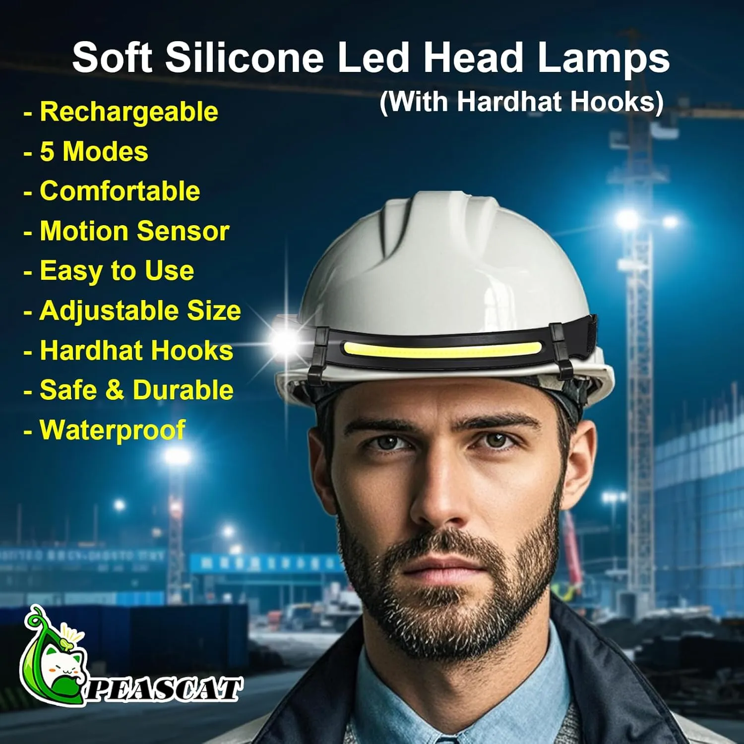 Headlamp Rechargeable for Hard Hat 4 Packs, 230° Wide Beam Head Lamps LED Rechargeable Headlamps for Adults, Forehead Headlight with Motion Sensor for Hiking, Running, Repairing, Fishing, Cycling