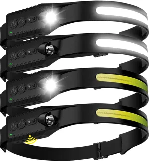 Headlamp Rechargeable, LED Head Lamp Flashlight, 230° Wide Beam Headband Light, 400 Lumen Super Bright, Waterproof Headlight, Motion Sensor 4, 5 Modes