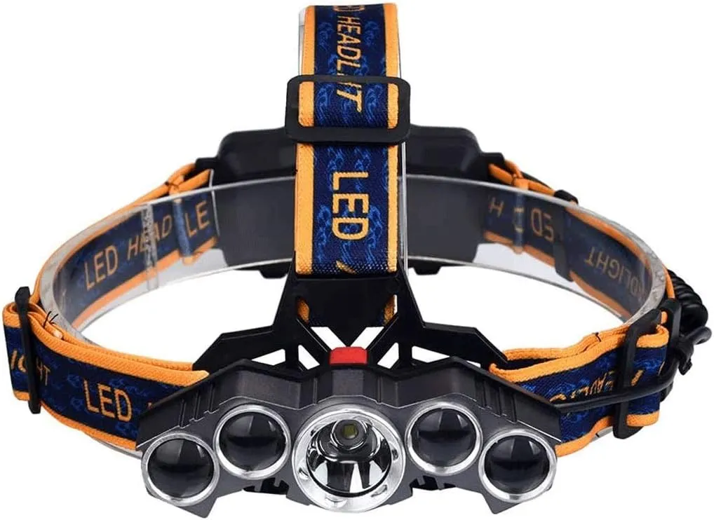 Headlamp，5 LEDHeadlight USB Rechargeable Super Bright Waterproof Head Torch for Camping, Cycling, Climbing, Hiking, Fishing