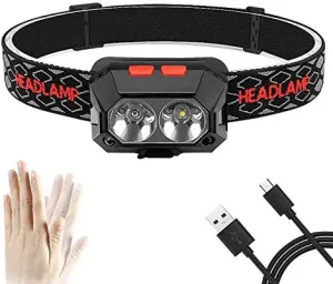 Headlamps Super Bright Headlight Waterproof 4 Modes Head Lamp Built-in Battery Motion Sensor Ultra Bright Hard Hat Headlamp