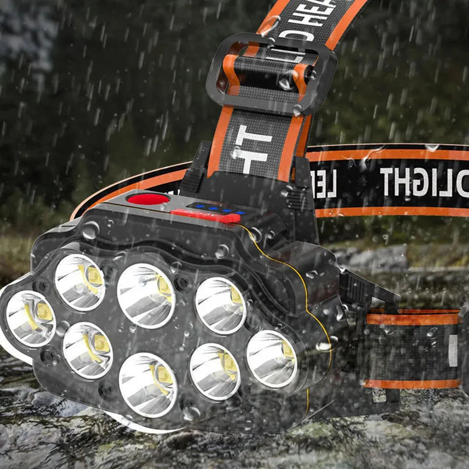 Headlight 8Led Head Powerful Flashlight USB Rechargeable Camping Search Light 2400mAh Outdoor Headlamp Torch for Outdoor Camping
