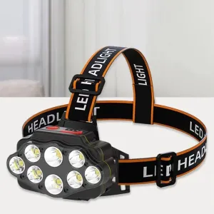 Headlight 8Led Head Powerful Flashlight USB Rechargeable Camping Search Light 2400mAh Outdoor Headlamp Torch for Outdoor Camping