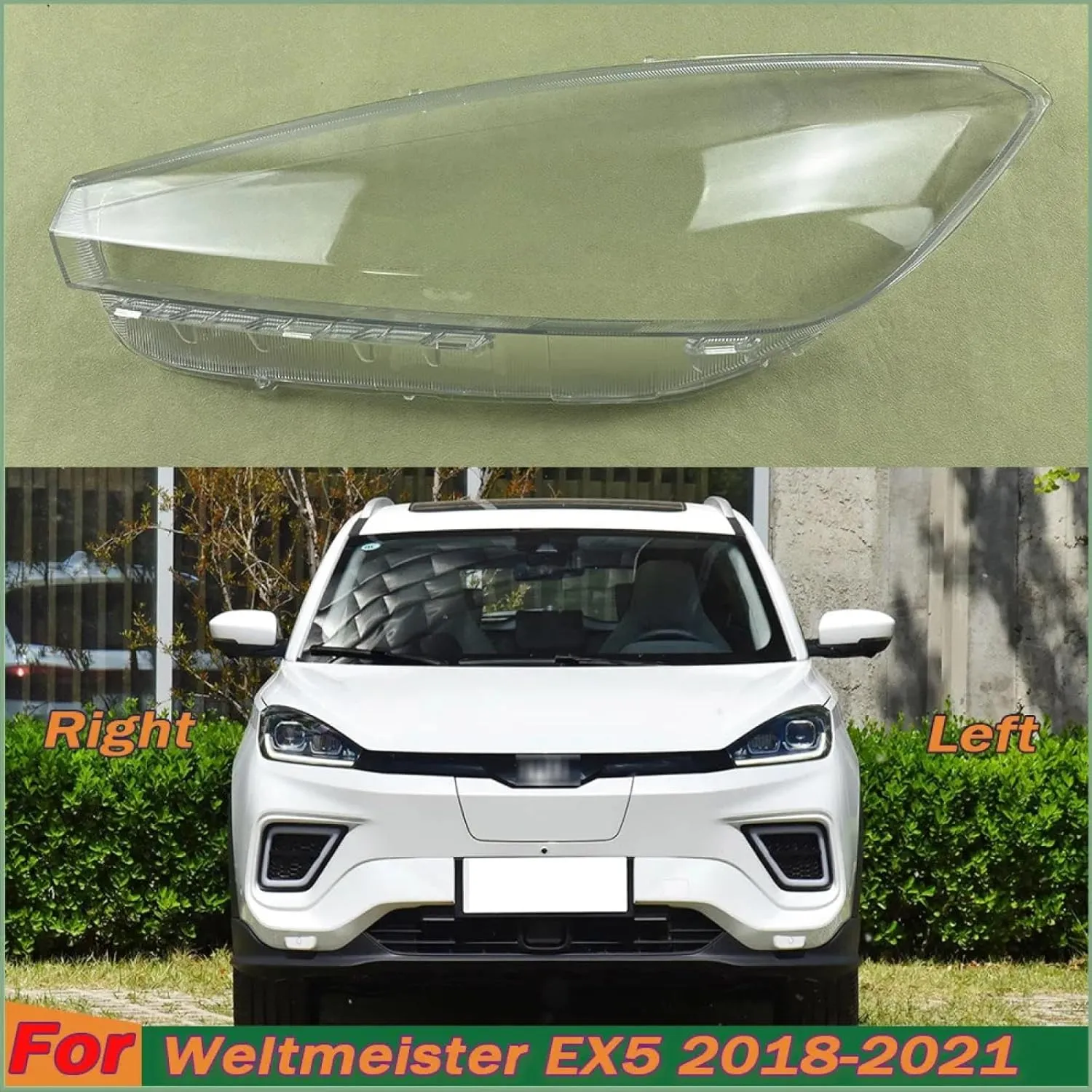 Headlight Cover for 2018-2021 Weltmeister Ex5 Headlight Cover Transparent Mask Headlamp Lamp Shell Lens Replace Original Lampshade(Left)