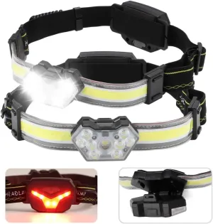 Headlight, Red Flashlight 5 Modes with Rechargeable Beam Wide 270° 600 Lumens Head Headlamp, Wearable Pcs 2 Led Taillight with Waterproof for Camping, Night Fishing, Repairing