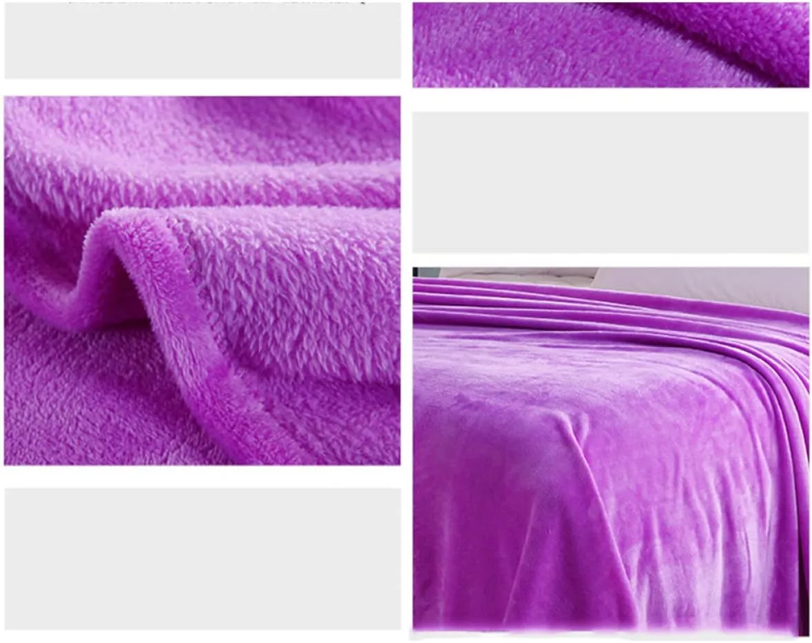 HEALLILY Solid Color Flannel Fleece Blanket Lightweight and Cozy for Couch Bed Home Use Extra Warm Purple Bedding for Winter Camping and Backpacking