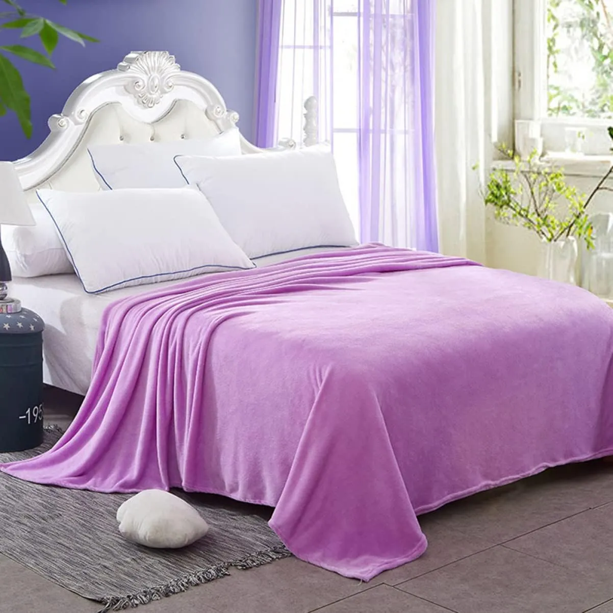 HEALLILY Solid Color Flannel Fleece Blanket Lightweight and Cozy for Couch Bed Home Use Extra Warm Purple Bedding for Winter Camping and Backpacking