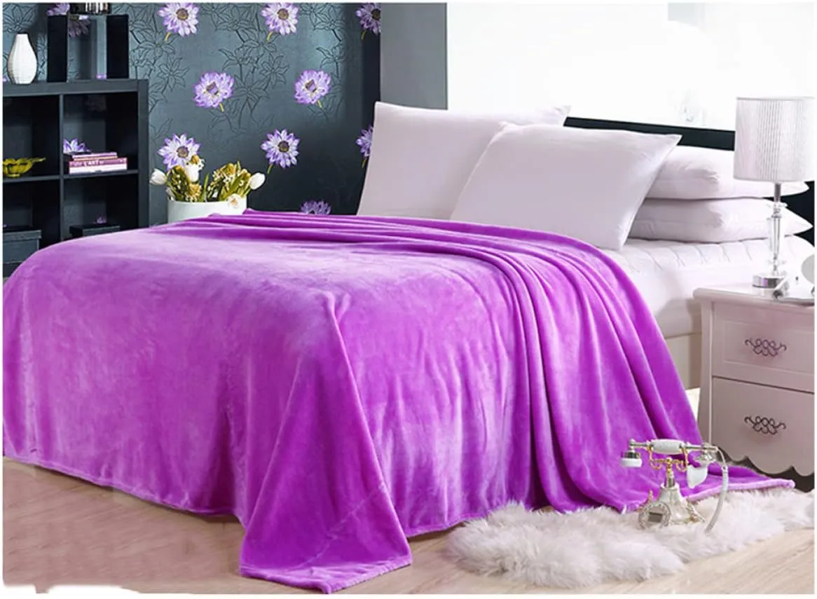 HEALLILY Solid Color Flannel Fleece Blanket Lightweight and Cozy for Couch Bed Home Use Extra Warm Purple Bedding for Winter Camping and Backpacking