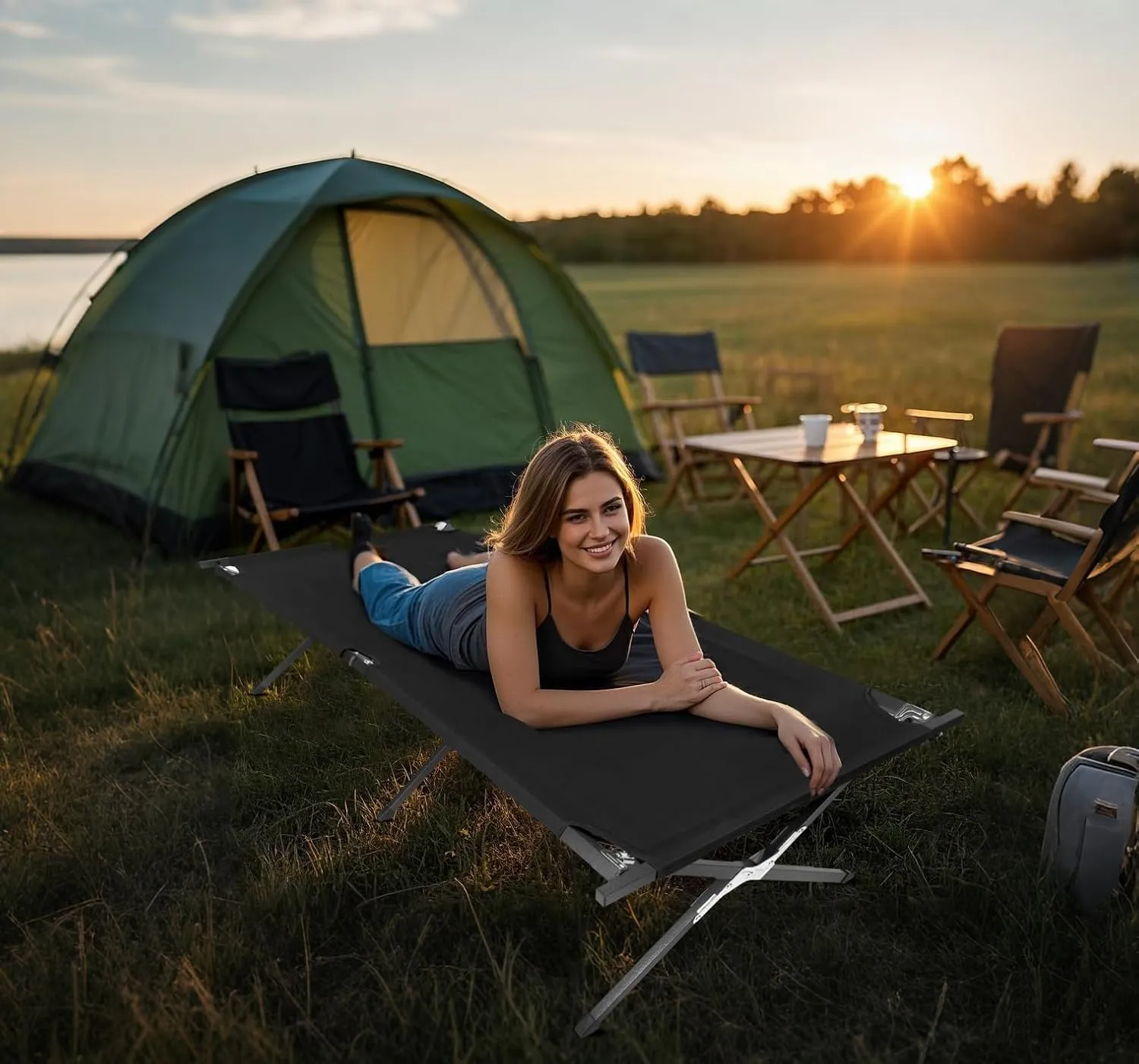 Healsmart Camping Cot with Storage Bag for Adults, Portable and Lightweight Cot for Outdoor Traveling, Hiking, Easy to Set up, 1 Pack