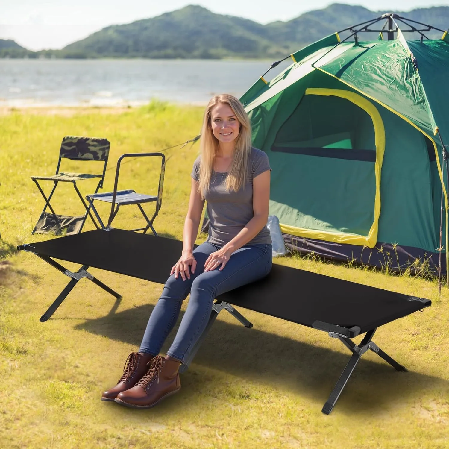 Healsmart Camping Cot with Storage Bag for Adults, Portable and Lightweight Cot for Outdoor Traveling, Hiking, Easy to Set up, 2 Pack