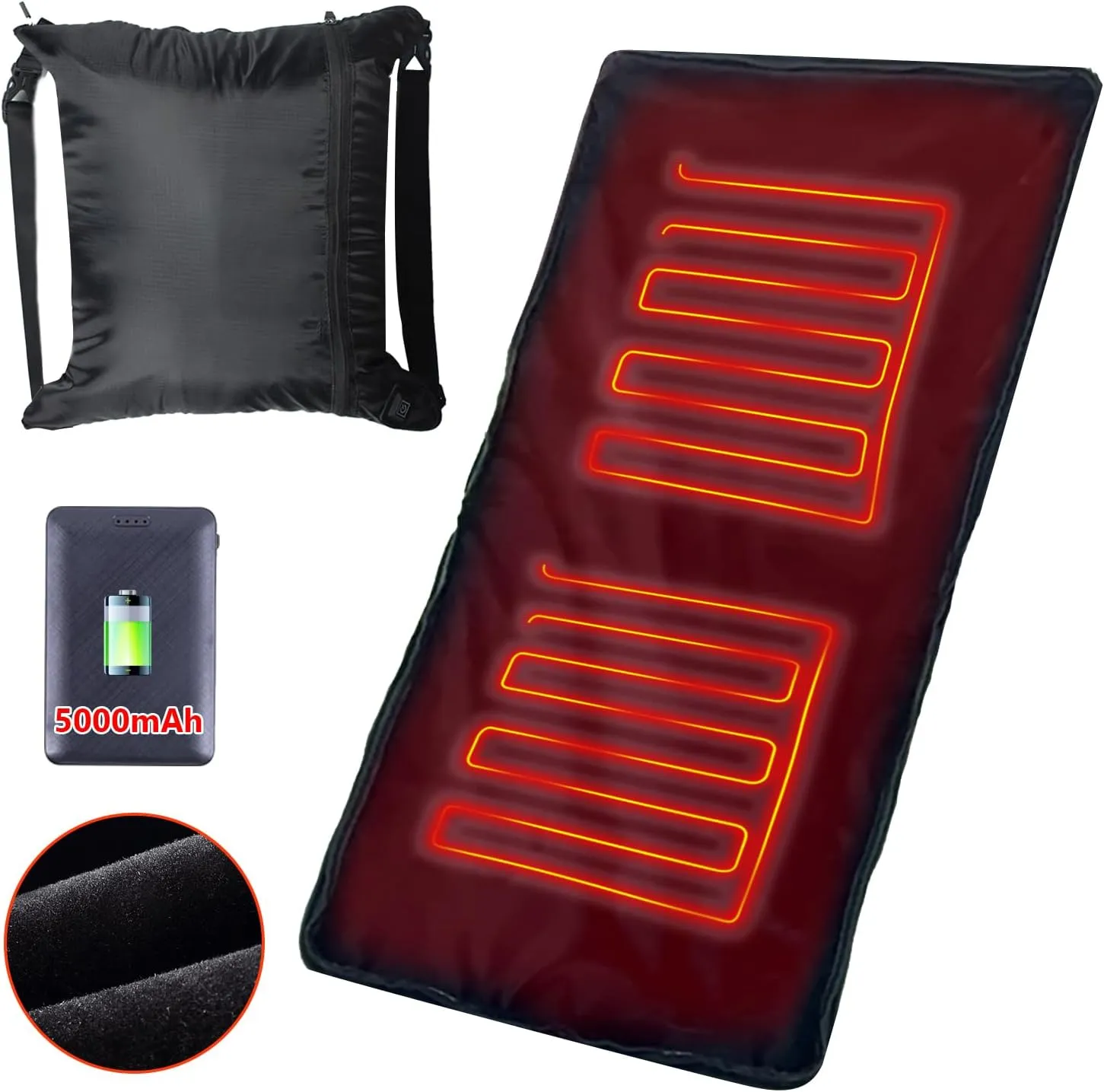 Heated Sleeping Bag Liner with 5000mAh Power Bank, Heated Sleeping Bag Pad, Electric Heated Blanket Trekpack for Camping Cold Weather, 3 Heating Level, Compact Backpack Style Outdoor