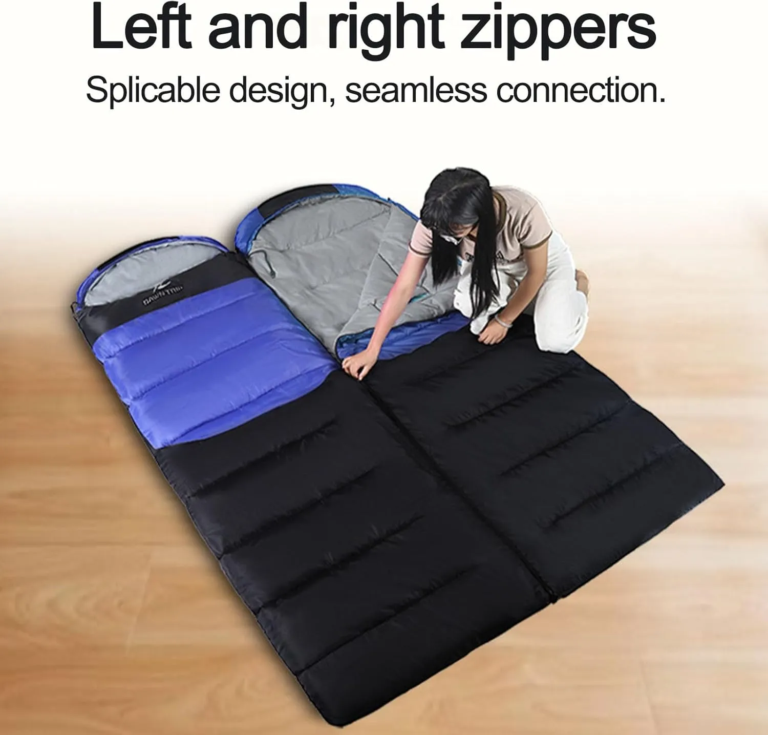 Heated Sleeping Bag, Rectangular USB Power Support Heating Pads Splicable 1.8Kg 3 Heating Levels Waterproof Lightweight for Adults Kids