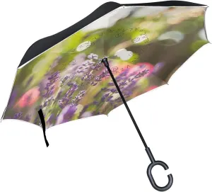 hengpai Purple Lavender Reverse Inverted Inside Out Umbrella Cars Unigue Windproof UV Proof Double Layer for Women
