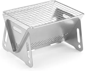 HEPBAK Camping Wood Burning Stove with Grill Plate Outdoor Portable Folding Stainless Steel Backpacking Hiking BBQ Cooking Stove, 1