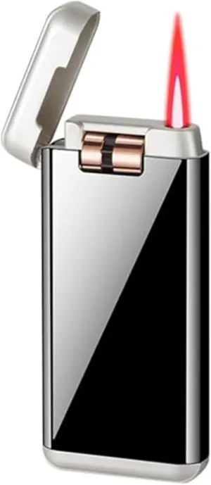 High-end Metal Butane lighters, Ultra-Thin Body flip-top Roller Ignition, Windproof Jet Flame, Adjustable Size, refillable Gas Portable Lighter (Fuel not Included)(Black)