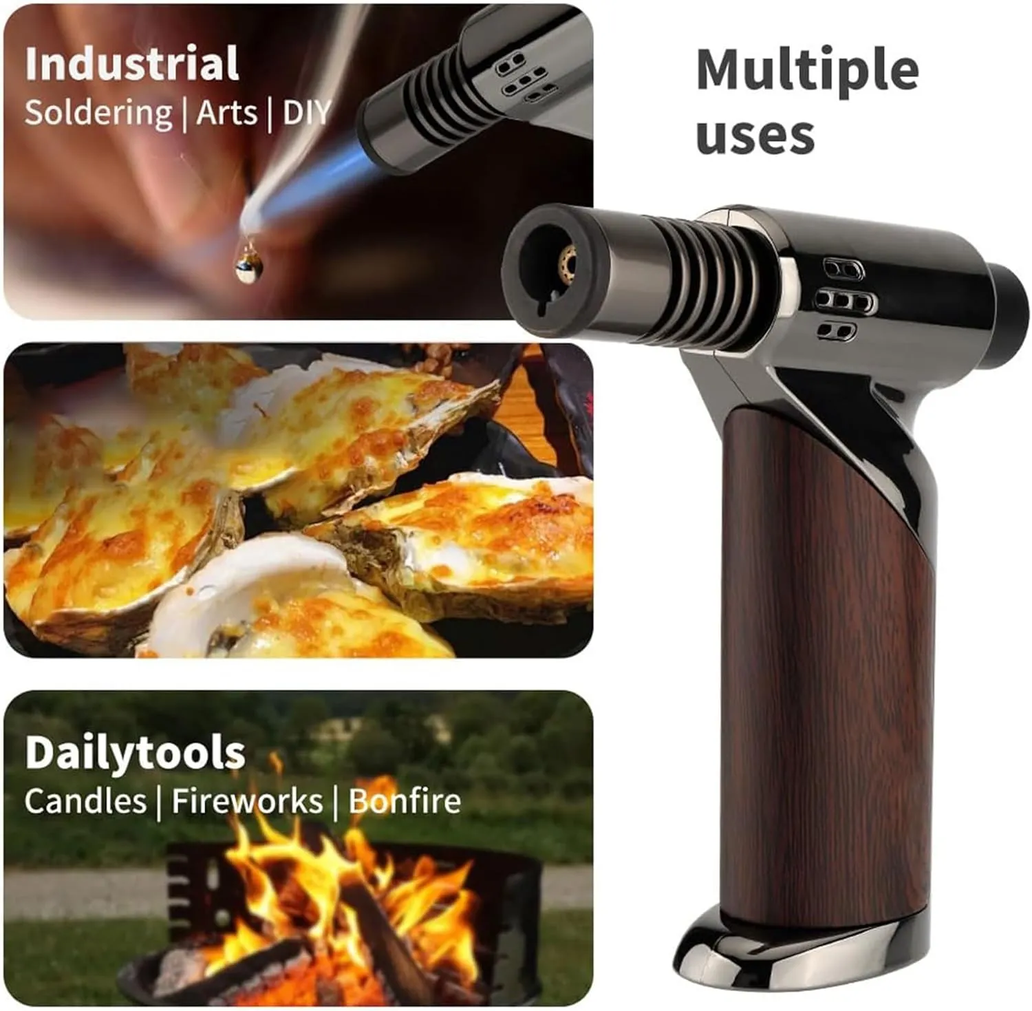 High-end Textured Multi-Purpose Butane Lighter, Vintage Metal Windproof Jet Flame, Adjustable Flame, Refillable Gas Portable Lighters for Camping Party (Fuel Not Included)(Brown 1)