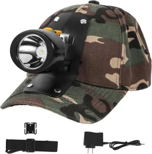 High Lumens LED Mining Headlamp with Hat - Waterproof, Durable, Long-Lasting Rechargeable Headlight, Adjustable Strap, Perfect for Miners Camping Hiking (KL2.8 Black-Yellow Button with Hat)
