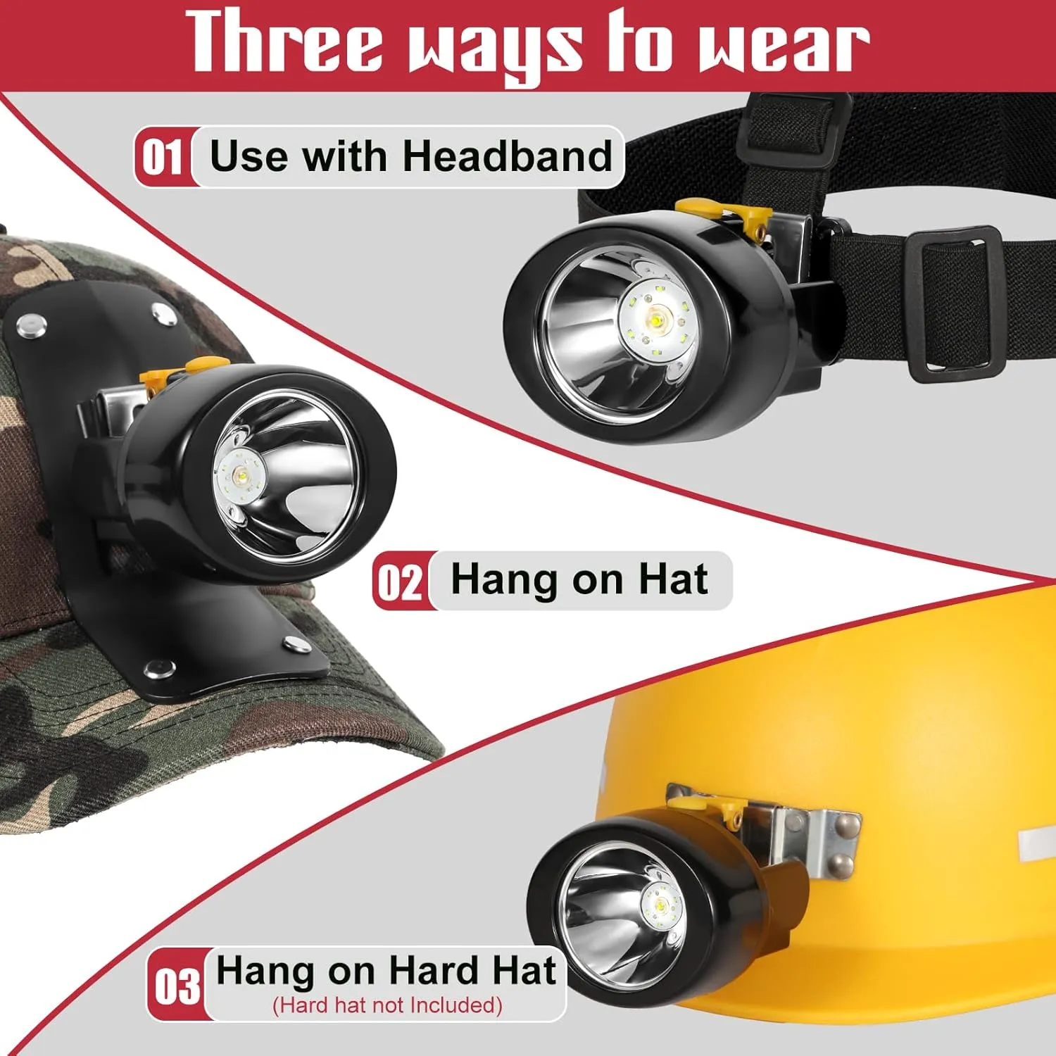 High Lumens LED Mining Headlamp with Hat - Waterproof, Durable, Long-Lasting Rechargeable Headlight, Adjustable Strap, Perfect for Miners Camping Hiking (KL2.8 Black-Yellow Button with Hat)